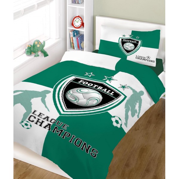 Σετ σεντόνια ΚΟΜΒΟΣ champions GREEN WHITE μονά 160x240