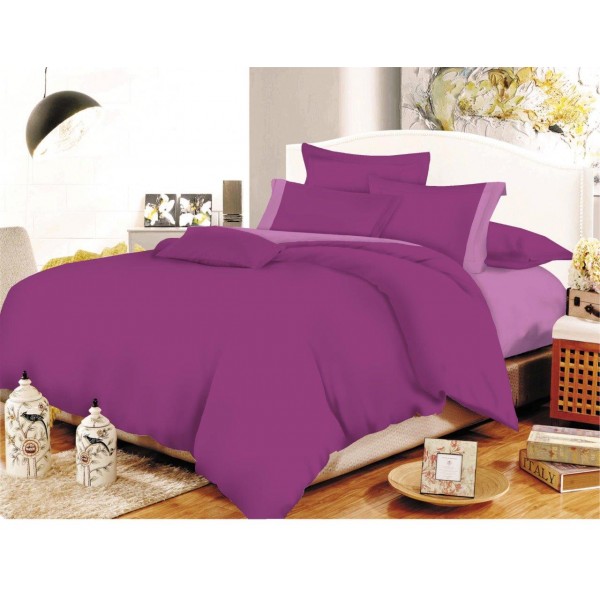 Σετ Σεντόνια ΚΟΜΒΟΣ Cotton Line Mauve - Lilac Μονόχρωμα με Φάσα Διπλά 200x240