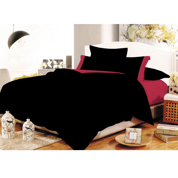 Παπλωματοθήκη ΚΟΜΒΟΣ Cotton Line Black - Red Μονόχρωμη με Φάσα Διπλή 200x240