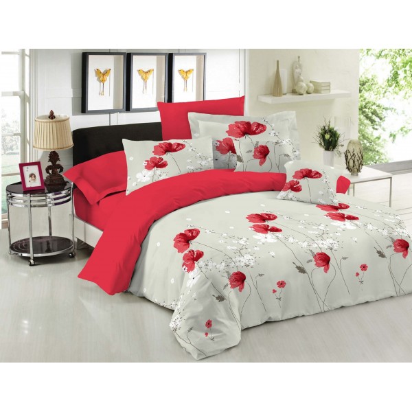 Σετ Σεντόνια LE BLANC Premium Cotton 100% Anemone Red Μονά 170x270