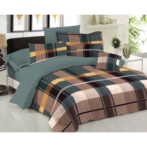 Σετ Κουβερλί LE BLANC Premium Cotton 100% Squares Green Υπέρδιπλο 220x240