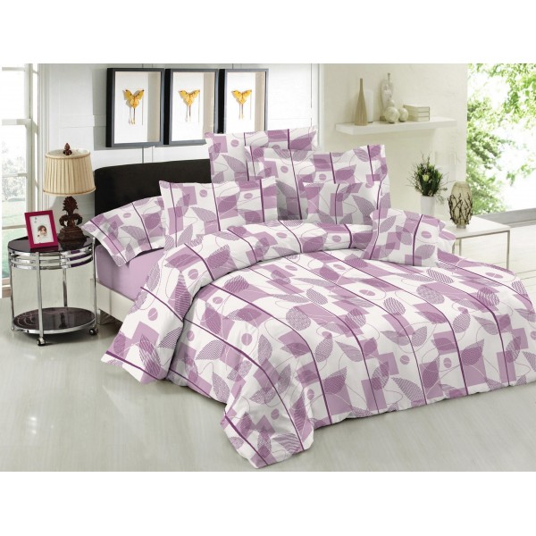 Σετ Σεντόνια Le Blanc Premium Cotton 100% Leaves Lilac Μονά με λάστιχο 100x200+33