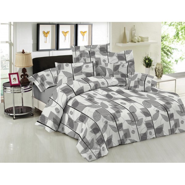 Σετ Σεντόνια Le Blanc Premium Cotton 100% Leaves Grey Υπέρδιπλα με λάστιχο 160x200+33