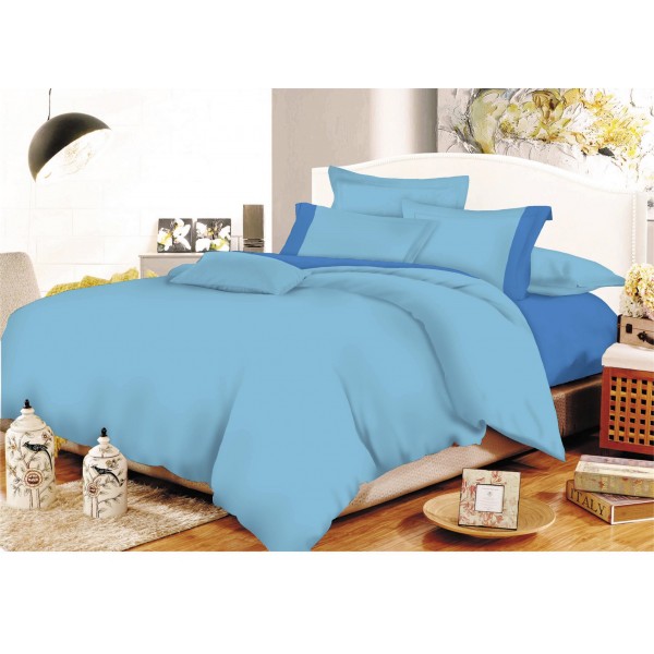 Σετ Σεντόνια ΚΟΜΒΟΣ Cotton Line Light Blue - Blue Μονόχρωμα με Φάσα Διπλά 200x240