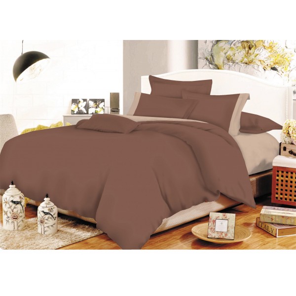 Σετ Σεντόνια ΚΟΜΒΟΣ Cotton Line Brown - Beige Μονόχρωμα με Φάσα Διπλά 200x240