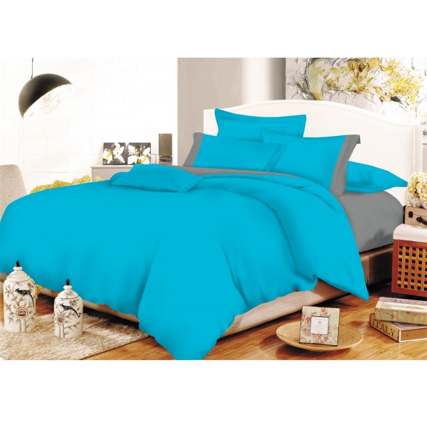 Σετ Σεντόνια ΚΟΜΒΟΣ Cotton Line Turquoise  - Grey Μονόχρωμα με Φάσα Υπέρδιπλα 220x240