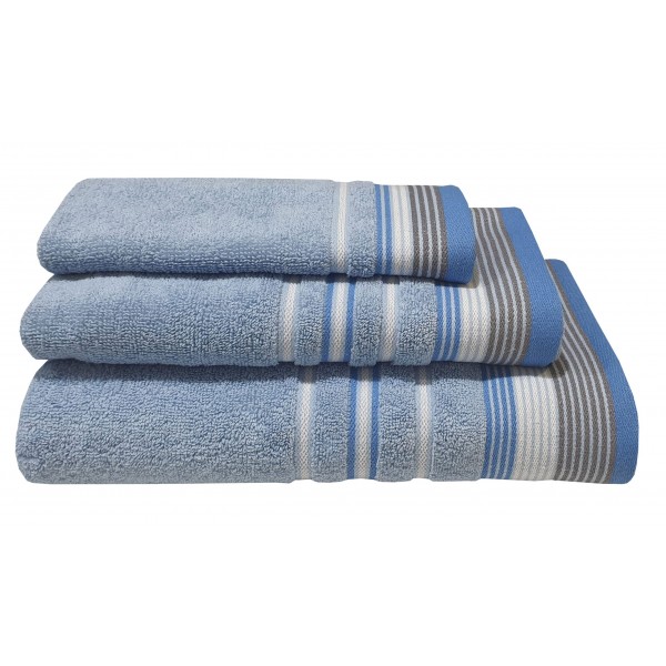 Πετσέτα ΚΟΜΒΟΣ Satin Stripe Πεννιέ 450γρ/m2 100% Cotton Χειρός Light Blue 30x50