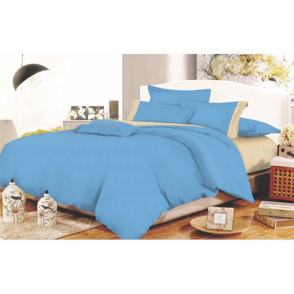 Σετ Σεντόνια ΚΟΜΒΟΣ Cotton Line Sky Blue - Beige Μονόχρωμα με Φάσα Μονά 160x240