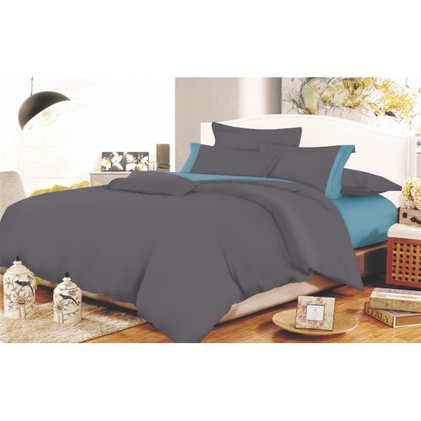 Σετ Σεντόνια ΚΟΜΒΟΣ Cotton Line Anthraces - Dolphin Blue Μονόχρωμα με Φάσα Διπλά 200x240