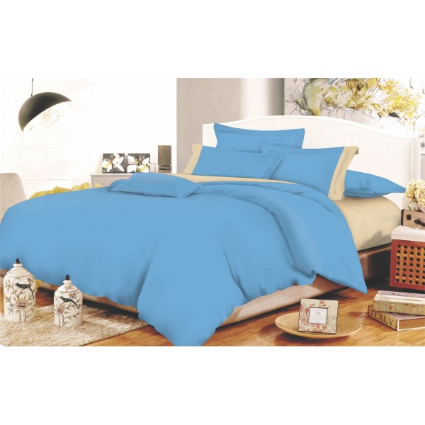 Σετ Σεντόνια ΚΟΜΒΟΣ Cotton Line Sky Blue - Beige Μονόχρωμα με Φάσα Υπέρδιπλα 220x240