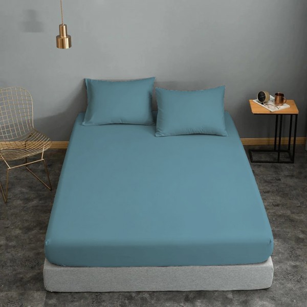 Σεντόνι ΚΟΜΒΟΣ Cotton Line Μονόχρωμο Dolphin Blue Ημίδιπλο με λάστιχο 120x200+22