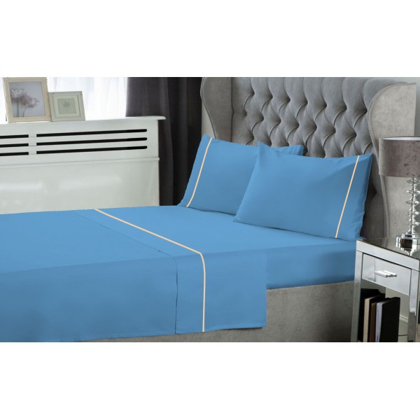 Σετ Σεντόνια LeBlanc Μονόχρωμα με Φυτίλι Polycotton 50/50 TC144 Blue Υπέρδιπλα 240x270