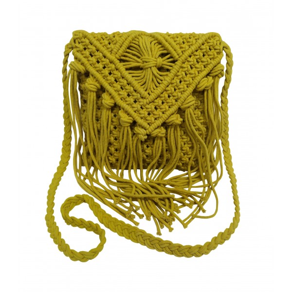 Τσάντα Macrame ΚΟΜΒΟΣ 100% Βαμβάκι Yellow 25x20