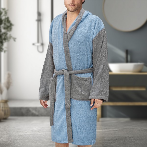 LINO Μπουρνούζι με κουκούλα Revel Γαλάζιο Xlarge