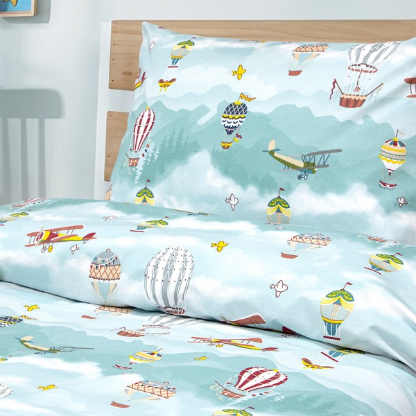 LINO Σετ Παιδική Παπλωματοθήκη (160x240) Cloud Chasers Πετρόλ