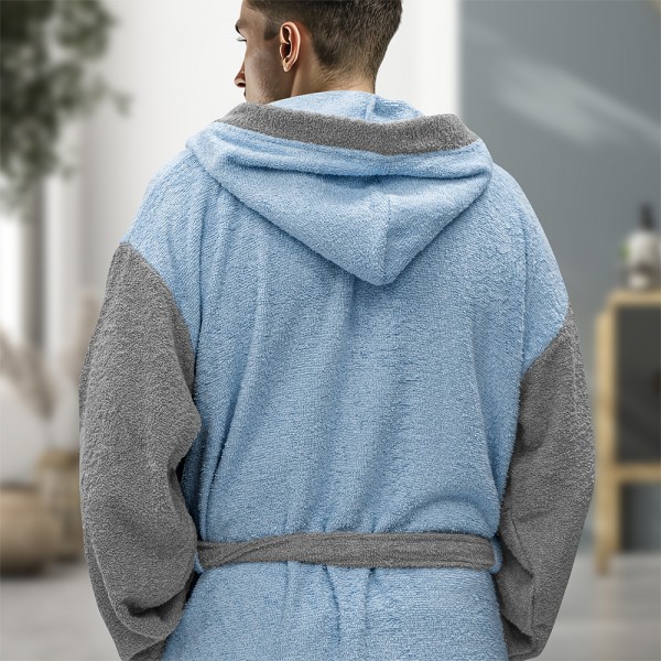 LINO Μπουρνούζι με κουκούλα Revel Γαλαζιο Large