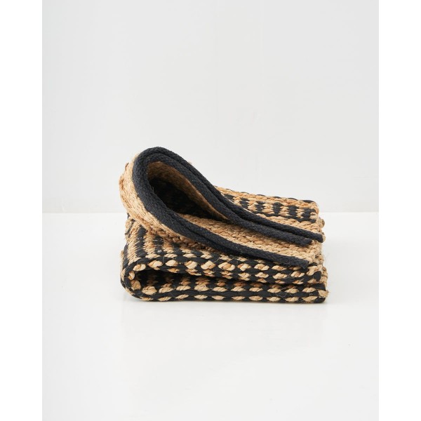 Boho Ψάθα Πλεκτό Χαλί Γιούτας Μπεζ-Μαύρο Aktaios 65x195cm Μαύρο