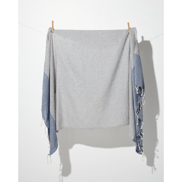 Βαμβακερό Ριγέ Παρεό με Μπλε Φάσα & Κρόσσι Mily 90x170cm Παρεό | 90x170cm Multi