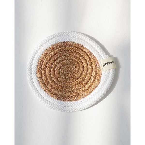 Boho Natural Πλεκτό Οικολογικό Σουβέρ με Φάσα Lona 11x11cm One Size (11x11cm) Άσπρο