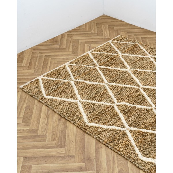Boho Οικολογικό Χαλί Γιούτας Βαμβάκι Σχέδιο Ρόμβοι Mitra 70x140cm Μπεζ