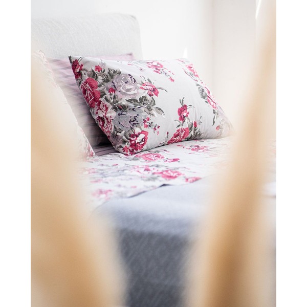 Βαμβακερό Φλοράλ Ζεύγος Μαξιλαροθήκες Camellia σε 2 Αποχρώσεις 50x70cm 50x70cm Γκρι