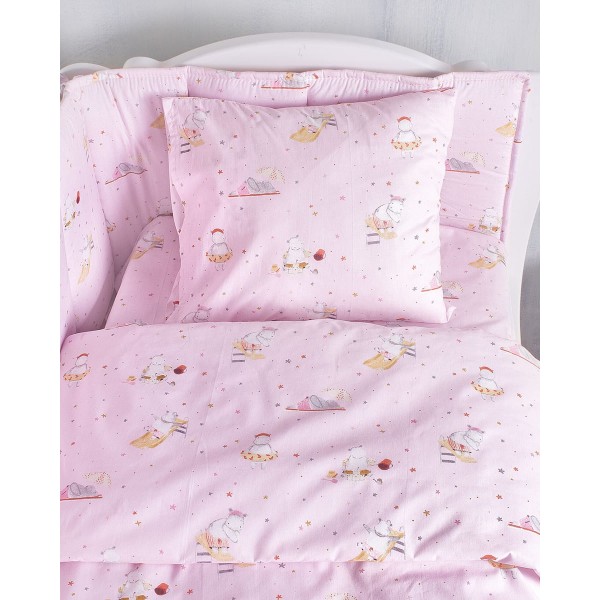 Βαμβακερή Παιδική Επριμέ Μαξιλαροθήκη Cherry Hippo σε 2 Αποχρώσεις 50x70cm 50x70cm Ροζ