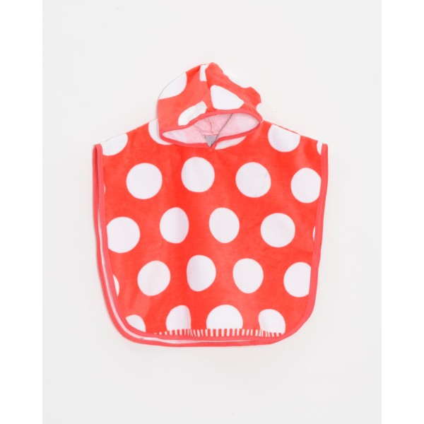 Βαμβακερό Βελουτέ Ζακάρ Παιδικό Πόντσο Πισίνας Κοραλί Με Λευκό Πουά Hicky  One Size (45x50cm) Κοραλί