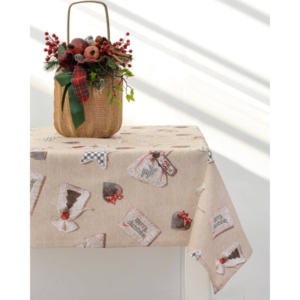 Χριστουγεννιάτικο Τραπεζομάντηλο Λονέτα Christmas Ornaments 2 ατόμων (90x90cm) Μπεζ