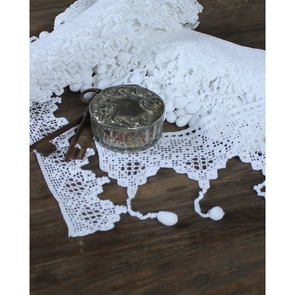 Χειροποίητη δαντέλα με φινίρισμα πομ πομ Lesvos 4cm Άσπρο