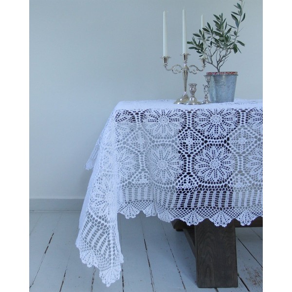 Χειροποίητο τραπεζομάντηλο Crete 4 ατόμων (130x130cm) Άσπρο