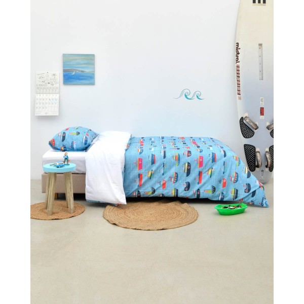 Microsilk Μονή Κομποζέ Παιδική Παπλωματοθήκη Ψηφιακή Εκτύπωση Boats Μονή (160x240cm) Σιέλ