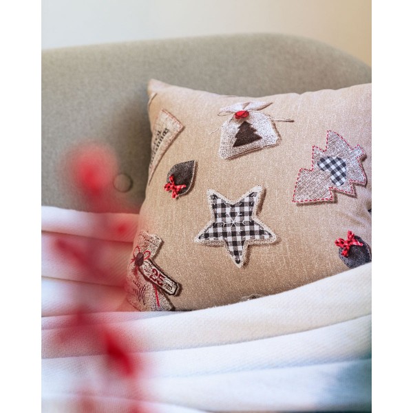 Μαξιλαροθήκη Λονέτα Christmas Ornaments σε 2 Διαστάσεις 40x40cm Μπεζ