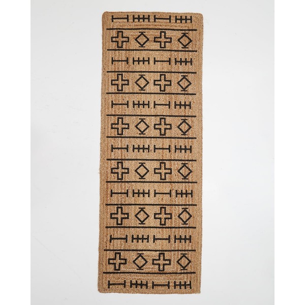 Ψάθα Πλεκτό Οικολογικό Χαλί Γιούτας Σχέδιο Σταυρούς Cross 65x195cm Μπεζ
