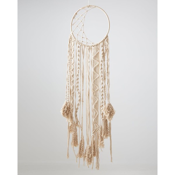 Boho Διακοσμητικό Τοίχου Macrame Ονειροπαγίδα με Κρόσσια Hazel 30x60cm Natural