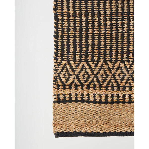 Boho Ψάθα Πλεκτό Χαλί Γιούτας Μπεζ-Μαύρο Aktaios 60x90cm Μαύρο