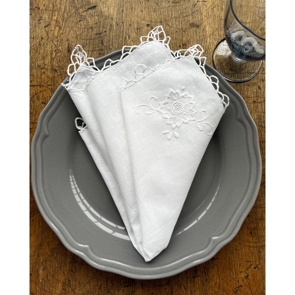 Λινή Πετσέτα Φαγητού Κηπούρ με Κέντημα 40x40cm 40x40cm Άσπρο