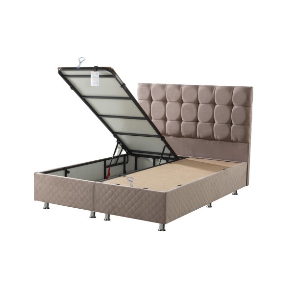 Κρεβάτι με Κεφαλάρι & Βάση με Αποθηκευτικό Χώρο με Ύφασμα Βελουτέ  Channel Υπέρδιπλη (160x200cm) Μπεζ