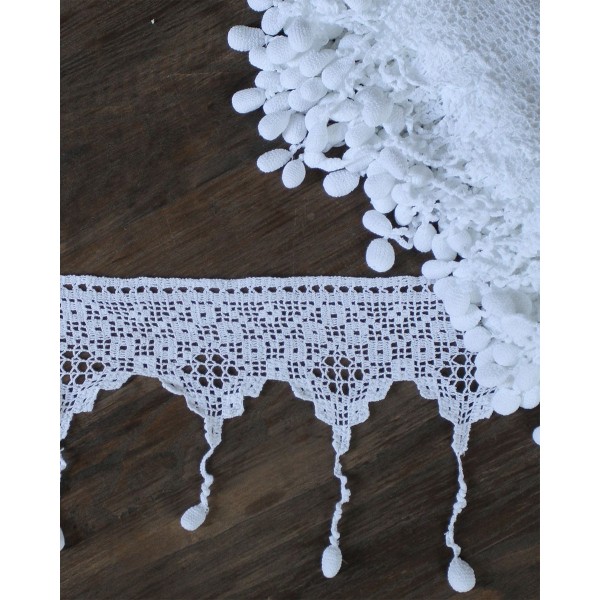 Χειροποίητη δαντέλα με φινίρισμα  πομ πομ Lesvos 16cm Άσπρο