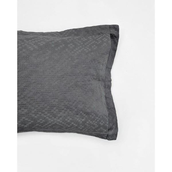 Βαμβακερή Πετροπλυμένη Πικέ Oxford Μαξιλαροθήκη με Σχέδιο Aztec Tourmali σε 4 Αποχρώσεις 52x75+5cm Ανθρακί