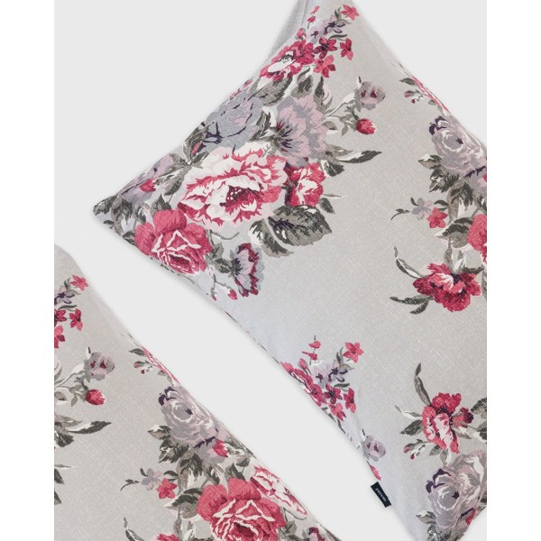 Βαμβακερό Φλοράλ Ζεύγος Μαξιλαροθήκες Camellia σε 2 Αποχρώσεις 50x70cm 50x70cm Γκρι