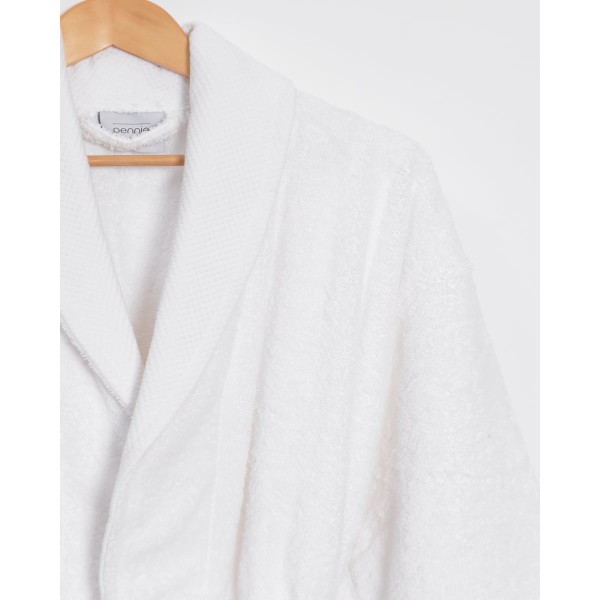 Βαμβακερό Πετσετέ Λευκό Μπουρνούζι με Πικέ Γιακά Capital S/M Άσπρο