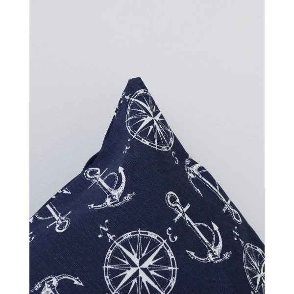 Διακοσμητική Μαξιλαροθήκη με Πυξίδες και Άγκυρες Angira 65x65cm Μπλε Σκούρο