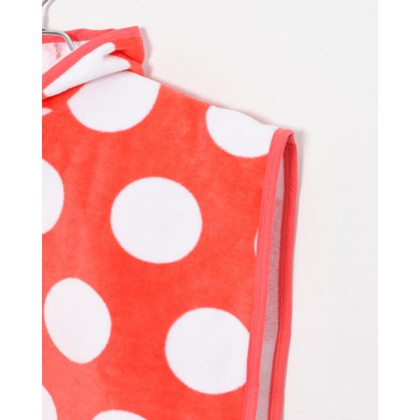 Βαμβακερό Βελουτέ Ζακάρ Παιδικό Πόντσο Πισίνας Κοραλί Με Λευκό Πουά Hicky  One Size (45x50cm) Κοραλί