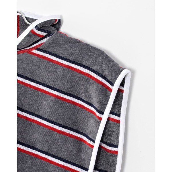 Βαμβακερό Βελουτέ Ζακάρ Παιδικό Πόντσο Πισίνας Ανθρακί Με Τριπλή Ρίγα Hicky  One Size (45x50cm) Άσπρο