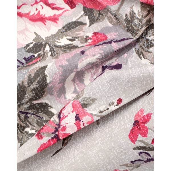 Βαμβακερό Φλοράλ Σεντόνι με Λάστιχο Camellia σε 2 Αποχρώσεις Super Υπέρδιπλη (180x200+32cm) Γκρι