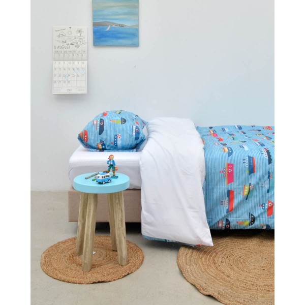 Microsilk Μονή Κομποζέ Παιδική Παπλωματοθήκη Ψηφιακή Εκτύπωση Boats Μονή (160x240cm) Σιέλ