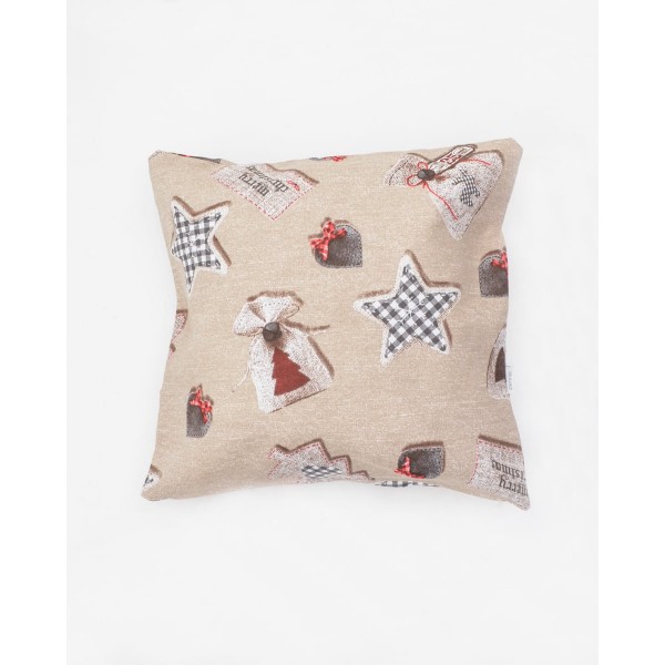 Μαξιλαροθήκη Λονέτα Christmas Ornaments σε 2 Διαστάσεις 40x40cm Μπεζ