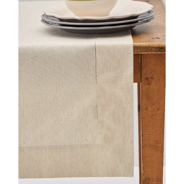 Μονόχρωμη Τραβέρσα Runner με Αζούρ & Γαλλική Γωνία Amadora 50x150cm Τραβέρσα (50x150cm) Natural