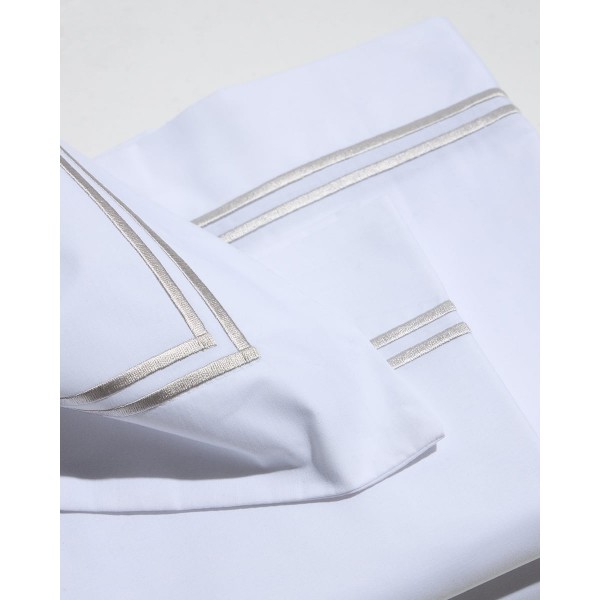 Λευκό Πανωσέντονο με Διπλό Γκρι Πλακέ Κέντημα Bungalow Μονή (170x280cm) Άσπρο