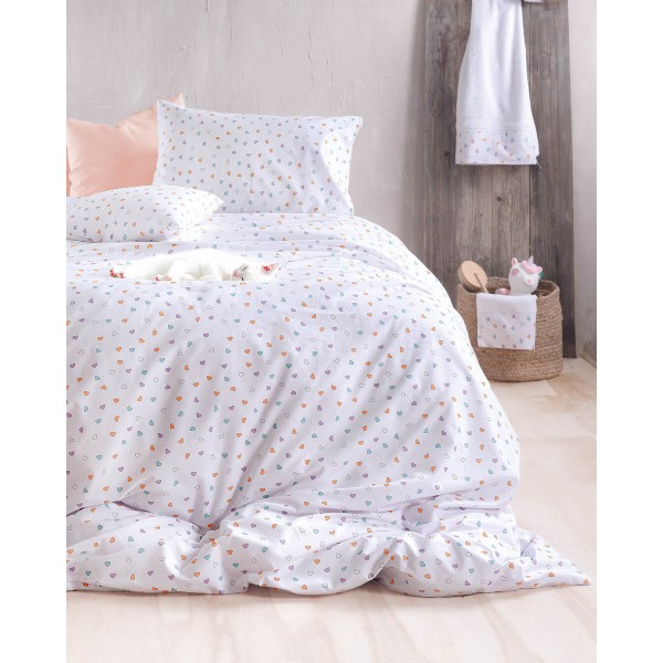 TINY HEART ΛΕΥΚΟ - ΣΕΤ ΣΕΝΤΟΝΙΑ ΠΑΙΔΙΚΑ 3 ΤΕΜ. ΗΜΙΔΙΠΛΟ ΜΕ ΛΑΣΤΙΧΟ (160X260, 105X205+25)